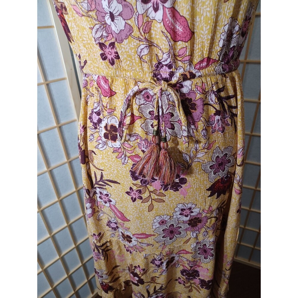 Knox Rose Women's Bohemian Yellow Floral Tiered Midi Dress Size Med - Picture 5 of 8